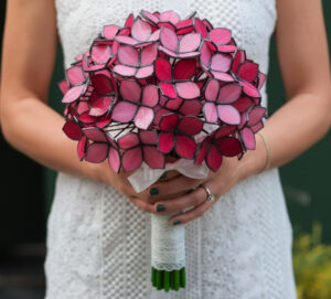 Stained Glass Pink Hydrangea Bouquet – Home Decor | Wedding