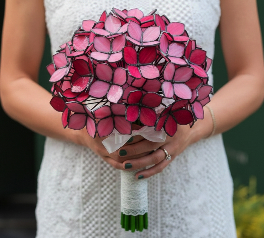 Stained Glass Pink Hydrangea Bouquet – Home Decor | Wedding